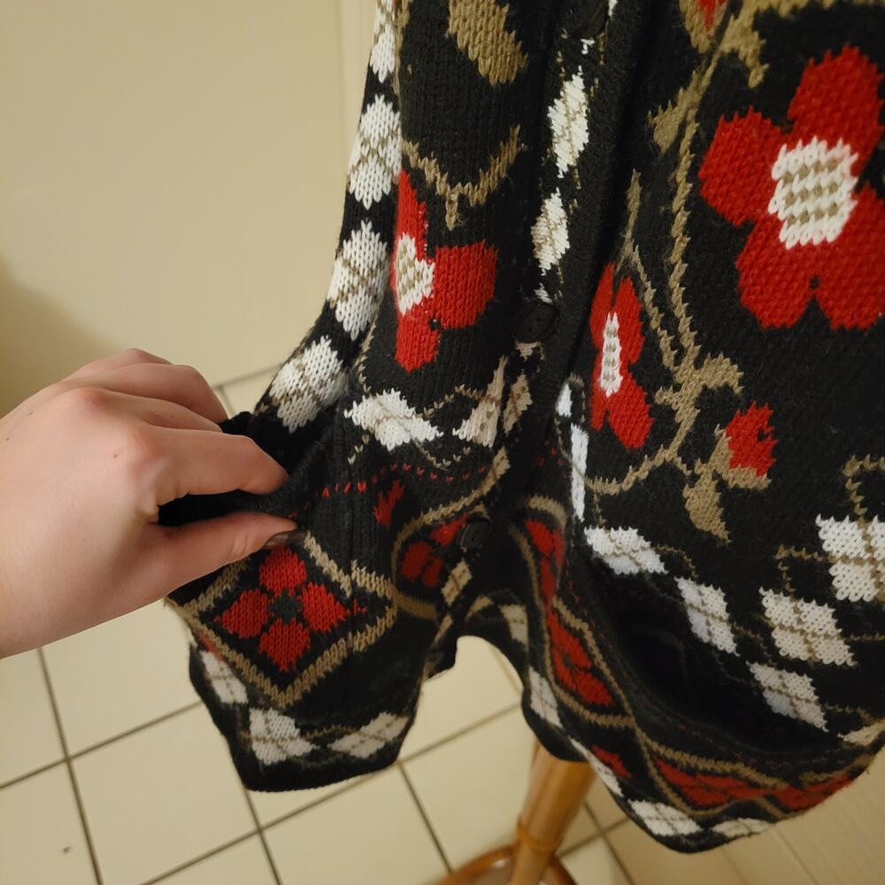 Vintage Woven Plaid Floral Midi Acrylic Sweater Dress Medium Large - Picture 7 of 8